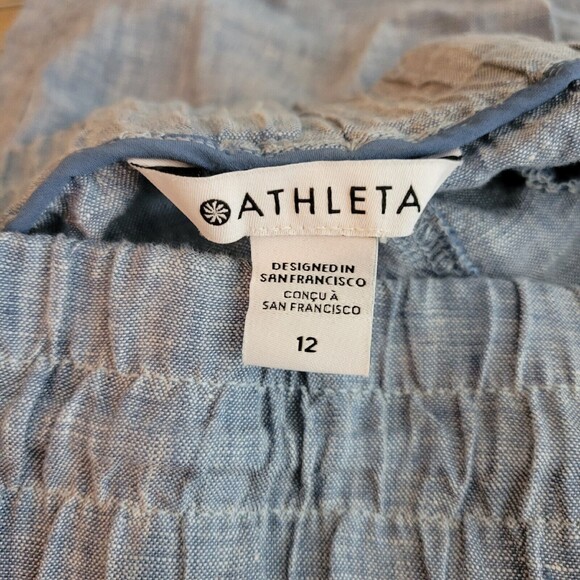 Athleta Cabo Linen Jogger Size 12 Chambray Blue 100% Linen Zip Pockets Mid Rise - Picture 8 of 9